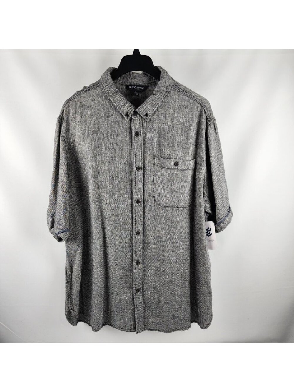 Rocawear Classic Shirt Mens 3XL Black Gray Linen Blend L/S Button Down NWT